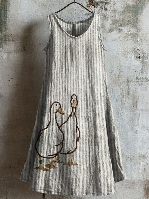 Country Ducks Embroidered Tank Dress